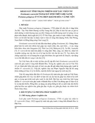 Khảo sát tình trạng nhiễm giáp xác chân tơ Octolasmis warwickii ngoại ký sinh trên ghẹ xanh Portunus pelagicus ở vùng biển Khánh Hòa và Phú Yên