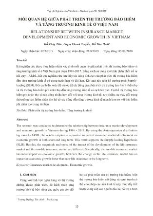 Mối quan hệ giữa phát triển thị trường bảo hiểm và tăng trưởng kinh tế ở Việt Nam
