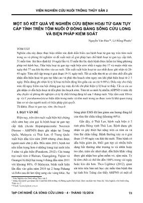 Một số kết quả về nghiên cứu bệnh hoại tử gan tụy cấp tính trên tôm nuôi ở đồng bằng sông Cửu Long và biện pháp kiểm soát