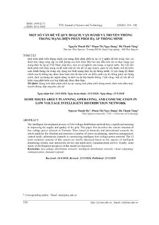 Một số vấn đề về quy hoạch, vận hành và truyền thông trong mạng điện phân phối hạ áp thông minh