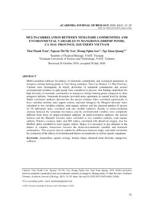 Multi-correlation between nematode communities and environmental variables in mangrove-shrimp ponds, Ca Mau province, Southern Vietnam