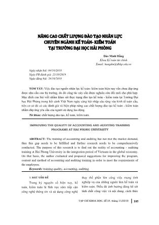 Nâng cao chất lượng đào tạo nhân lực chuyên ngành Kế toán & Kiểm toán tại trường Đại học Hải Phòng