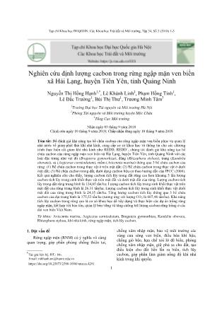 Nghiên cứu định lượng cacbon trong rừng ngập mặn ven biển xã Hải Lạng, huyện Tiên Yên, tỉnh Quảng Ninh