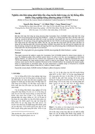 Nghiên cứu khả năng phát hiện tấn công tuyến tính trong các hệ thống điều khiển công nghiệp bằng phương pháp cusum