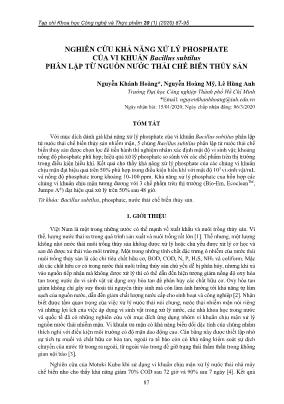 Nghiên cứu khả năng xử lý phosphate của vi khuẩn Bacillus subtilus phân lập từ nguồn nước thải chế biến thủy sản