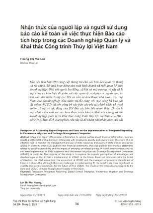 Nhận thức của người lập và người sử dụng Báo cáo kế toán về việc thực hiện Báo cáo tích hợp trong các Doanh nghiệp Quản lý và Khai thác Công trình Thủy lợi Việt Nam