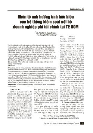 Nhân tố ảnh hưởng tính hữu hiệu của hệ thống kiểm soát nội bộ doanh nghiệp phi tài chính tại thành phố Hồ Chí Minh