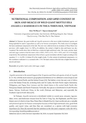 Nutritional composition and lipid content of skin and muscle of wild giant mottle eels anguilla marmorata in Thua Thien Hue, Vietnam