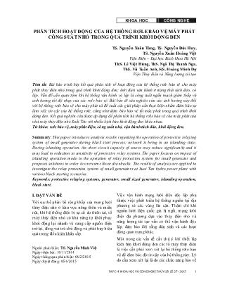 Phân tích hoạt động của hệ thống rơle bảo vệ máy phát công suất nhỏ trong quá trình khởi động đen