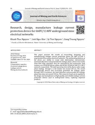 Research, design, manufacture leakage current protection device for 660V/1140V underground mine electrical networks