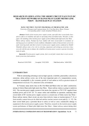 Research on simulating the short circuit faults in dc traction network of hanoi pilot light metro line nhon – Ha Noi railway station