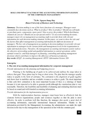 Role and impact factor of the accounting information system of the corporate management