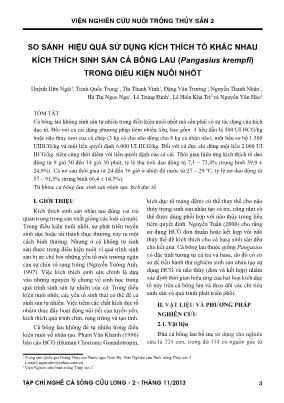 So sánh hiệu quả sử dụng kích thích tố khác nhau kích thích sinh sản cá bông lau (Pangasius krempfi) trong điều kiện nuôi nhốt