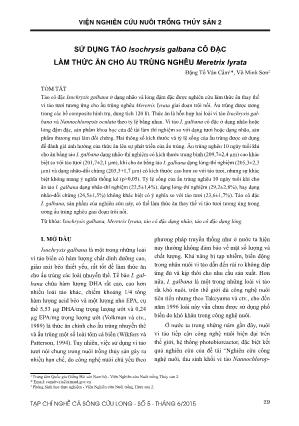 Sử dụng tảo Isochrysis galbana cô đặc làm thức ăn cho ấu trùng nghêu Meretrix lyrata