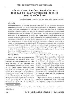 Sức tải tối đa của sông Tiền và sông Hậu theo các kịch bản phát triển kinh tế xã hội phục vụ nuôi cá tra