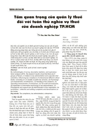 Tầm quan trọng của quản lý thuế đối với tuân thủ nghĩa vụ thuế của doanh nghiệp thành phố Hồ Chí Minh
