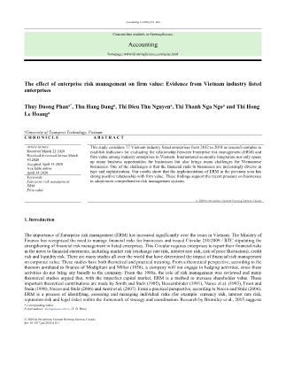 The effect of enterprise risk management on firm value: Evidence from Vietnam industry listed enterprises