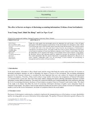 The effect of factors on degree of disclosing accounting information: Evidence from food industry