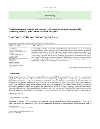 The effects of organization size and manager’s educational background on responsibility accounting: Evidences from Vietnamese cement enterprises