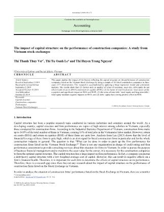 The impact of capital structure on the performance of construction companies: A study from Vietnam stock exchanges