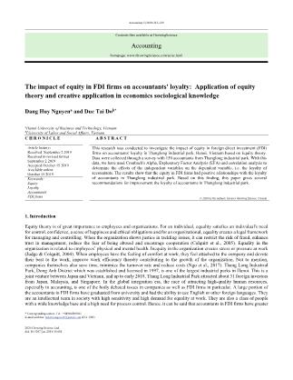 The impact of equity in FDI firms on accountants loyalty: Application of equity theory and creative application in economics sociological knowledge