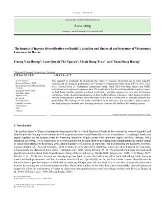 The impact of income diversification on liquidity creation and financial performance of Vietnamese Commercial Banks