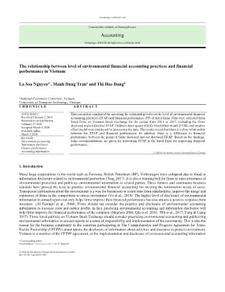 The relationship between level of environmental financial accounting practices and financial performance in Vietnam