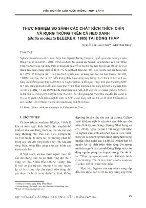 Thực nghiệm so sánh các chất kích thích chín và rụng trứng trên cá heo xanh (Botia modesta BLEEKER, 1865) tại Đồng Tháp