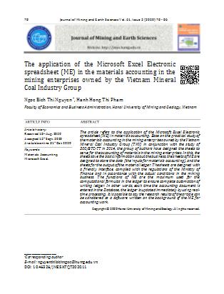 Ứng dụng bảng tính điện tử Microsoft Excel trong công tác kế toán nguyên vật liệu trong các doanh nghiệp mỏ thuộ c Tập đoàn Công nghiệp Than Khoáng sản Việt Nam