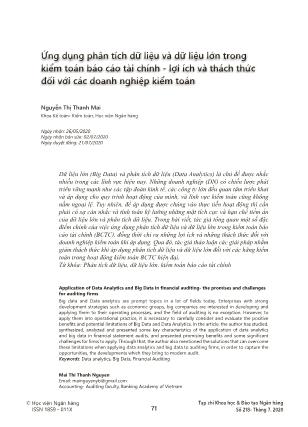 Ứng dụng phân tích dữ liệu và dữ liệu lớn trong kiểm toán Báo cáo tài chính - Lợi ích và thách thức đối với các doanh nghiệp kiểm toán