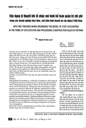 Vận dụng lý thuyết khi tổ chức mô hình kế toán quản trị chi phí trong các doanh nghiệp khai thác, chế biến kinh doanh đá xây dựng ở Việt Nam