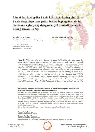 Yếu tố ảnh hưởng đến ý kiến kiểm toán không phải là ý kiến chấp nhận toàn phần: Trường hợp nghiên cứu tại các doanh nghiệp xây dựng niêm yết trên Sở Giao dịch Chứng khoán Hà Nội