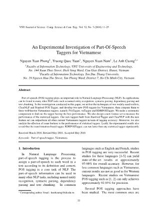 An experimental investigation of part-of-speech taggers for Vietnamese