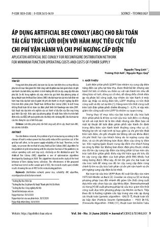 Áp dụng artificial bee conoly (ABC) cho bài toán tái cấu trúc lưới điện với hàm mục tiêu cực tiểu chi phí vận hành và chi phí ngưng cấp điện