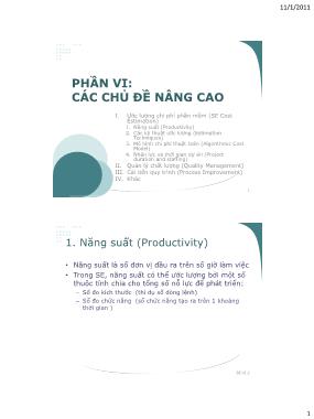 Bài giảng Công nghệ phần mềm - Phần VI: Các chủ đề nâng cao - Vũ Thị Hương Giang