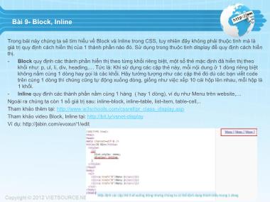 Bài giảng CSS - Bài 9: Block, Inline