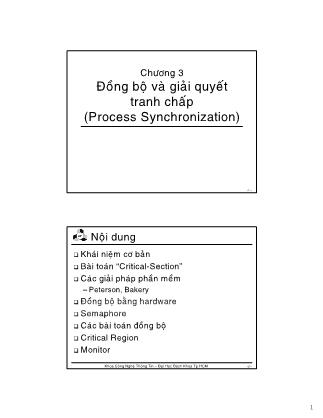 Bài giảng Hệ điều hành - Chương 3: Đồng bộ và giải quyết tranh chấp - Lê Ngọc Minh