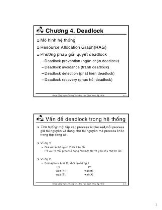 Bài giảng Hệ điều hành - Chương 4: Deadlock - Lê Ngọc Minh