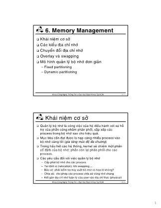 Bài giảng Hệ điều hành - Chương 6: Memory management - Lê Ngọc Minh