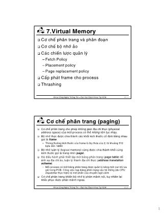 Bài giảng Hệ điều hành - Chương 7: Virtual memory - Lê Ngọc Minh