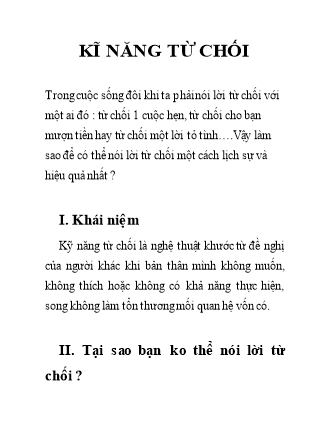 Bài giảng Kĩ năng từ chối