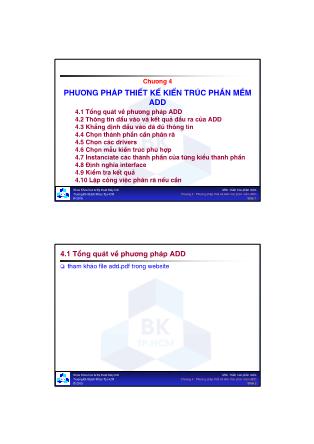 Bài giảng Kiến trúc phần mềm - Chương 4: Phương pháp thiết kế kiến trúc phần mềm ADD - Nguyễn Trung Hiệp