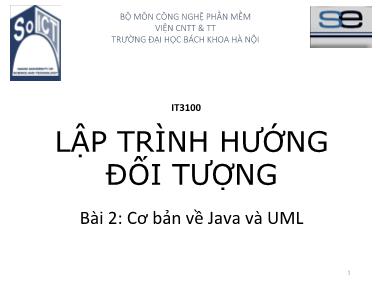 Bài giảng Lập trình hướng đối tượng - Bài 2: Cơ bản về Java và UML