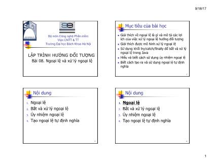 Bài giảng Lập trình hướng đối tượng - Chương 8: Ngoại lệ và xử lý ngoại lệ