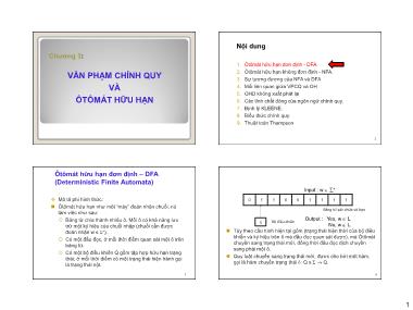 Bài giảng Ôtômát và ngôn ngữ hình thức - Chương 3: Văn phạm chính quy và ôtômát hữu hạn - Nguyễn Thị Thùy Linh