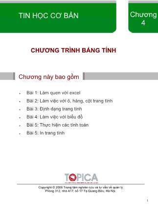 Bài giảng Tin học cơ bản - Chương 4: Chương trình bảng tính