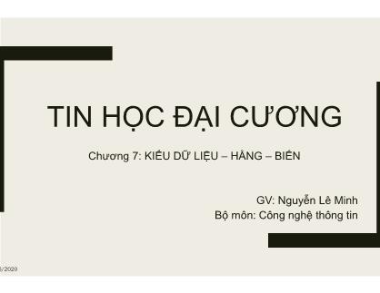 Bài giảng Tin học đại cương - Chương 7: Kiểu dữ liệu, hằng, biến - Nguyễn Lê Minh