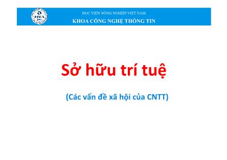 Bài giảng Tin học đại cương - Chương 8: Sở hữu trí tuệ (Các vấn đề xã hội của công nghệ thông tin)