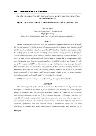Các yếu tố ảnh hưởng đến ý định sử dụng dịch vụ đọc báo điện tử có trả phí ở Việt Nam