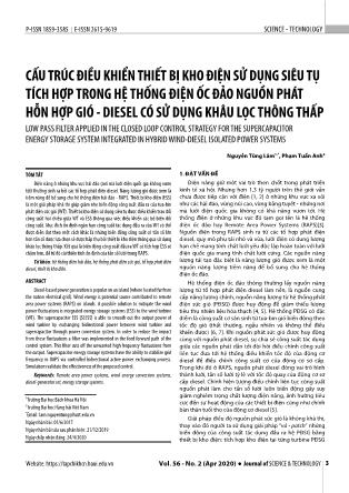 Cấu trúc điều khiển thiết bị kho điện sử dụng siêu tụ tích hợp trong hệ thống điện ốc đảo nguồn phát hỗn hợp gió - diesel có sử dụng khâu lọc thông thấp